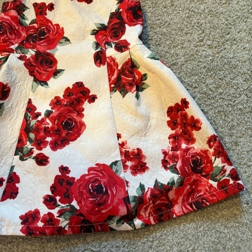Children’s Place Floral A-line Pleated Dress Sz 6 Rose Swing Textured Red White
